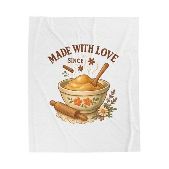 Made With Love bowl illustration Velveteen Plush Blanket | cozy kitchen bake theme