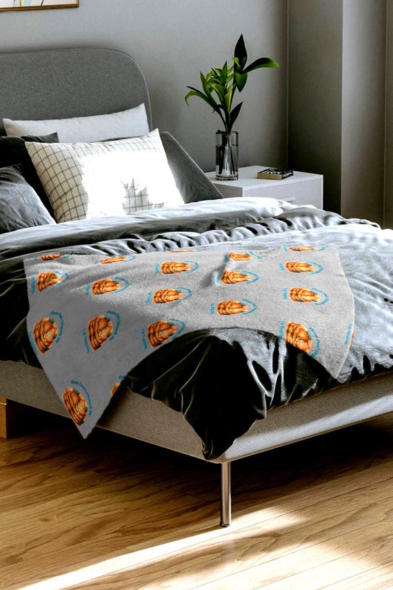 Orange Cat Napping Pattern Velveteen Blanket - Cozy Grey Microfiber Throw