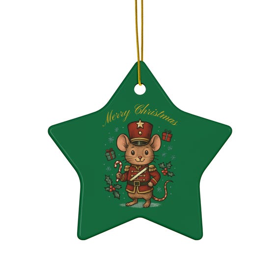 Nutcracker Mouse Ceramic Ornament | Star Shape, Merry Christmas
