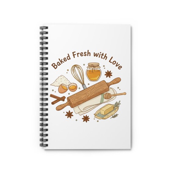 Baked Fresh With Love Spiral Notebook | Baking Illustration, Kitchen Recipe Journal