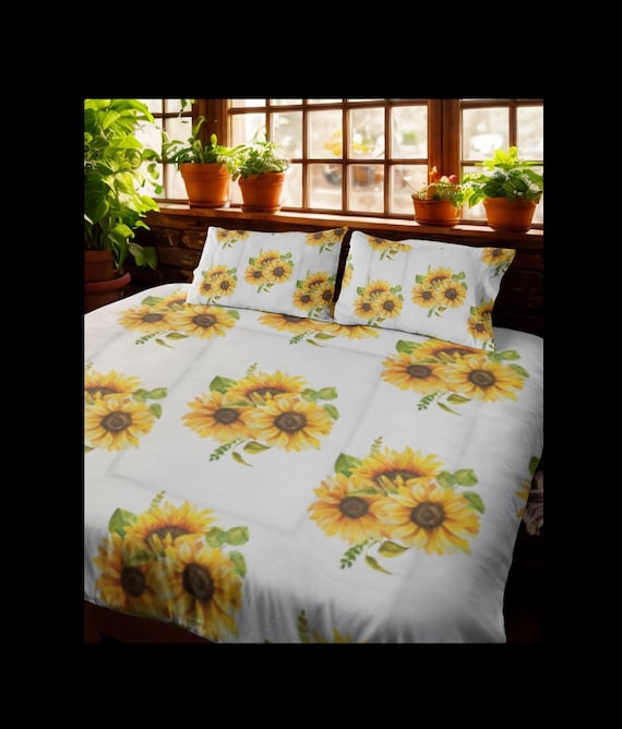 Sunflower Bouquet Boho Comforter | Floral Comforter, Bohemian Bedding