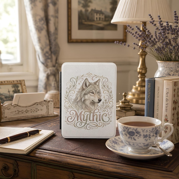 Kindle Case, 7-Inch Faux Leather Cover with Illustrated Wolf Artwork