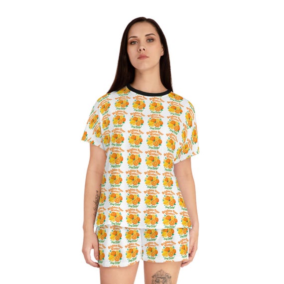 Orange Blossom Pattern Women's Pajama Set | All-Over Print Sleepwear