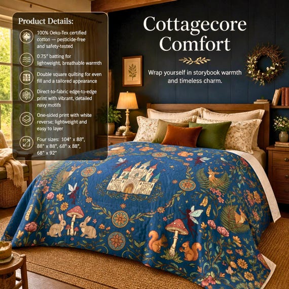 Fairy Castle Bedding, 100% Cotton Comforter With Woodland Print