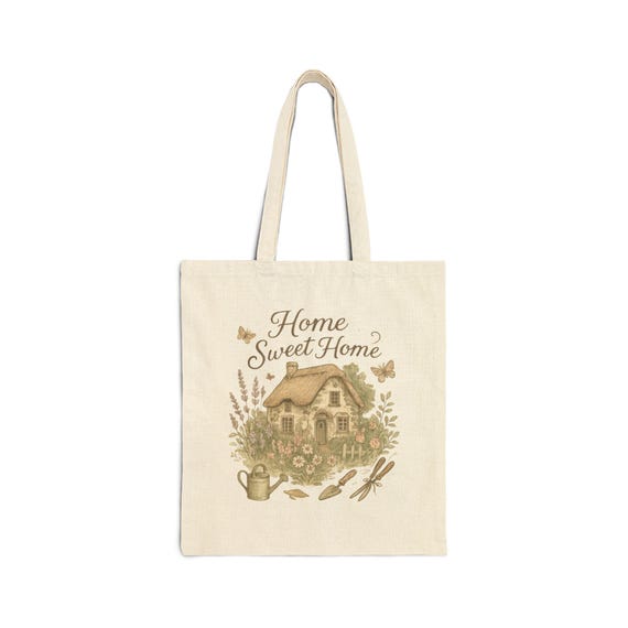 Home Sweet Home Cottage Tote Bag | Rustic Farmhouse Canvas Market Bag