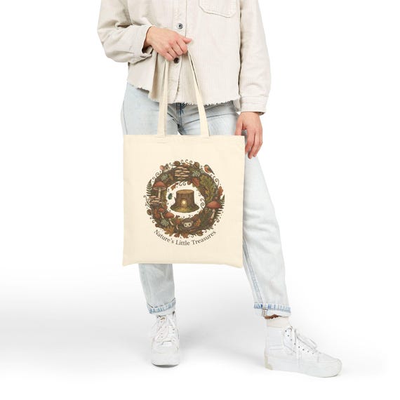 Cottagecore Winter Floral Wreath Tote Bag | Cotton Canvas