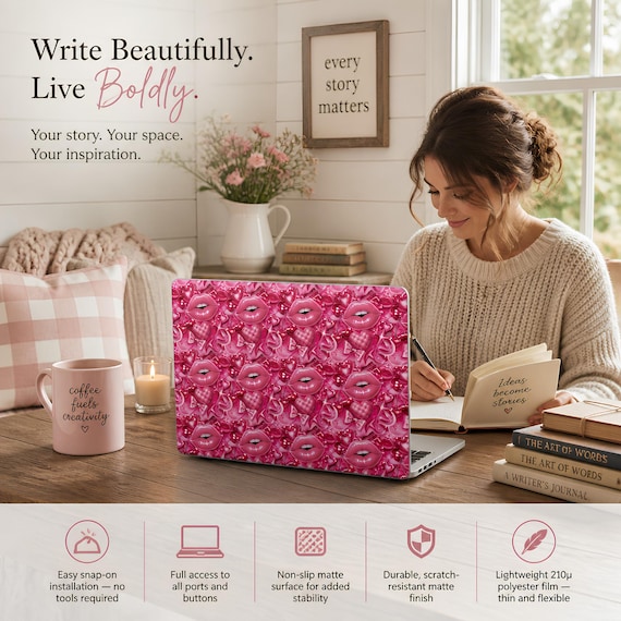 MacBook Case With Pink Kiss Pattern, Matte 210μ Polyester Film