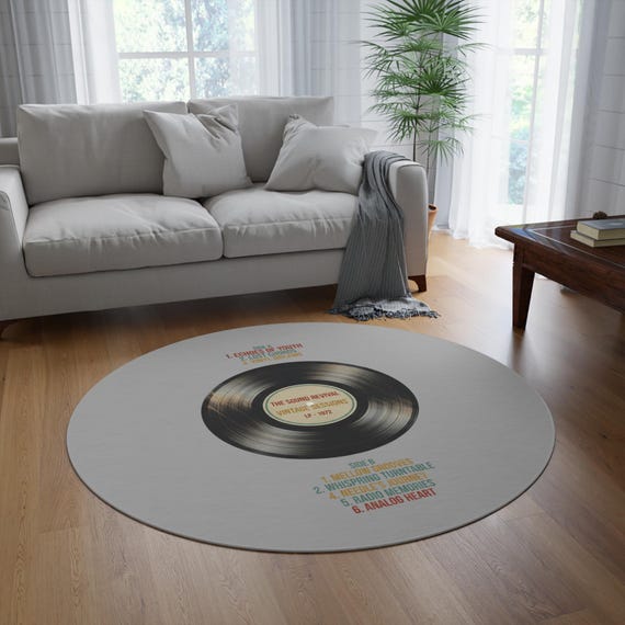 Vintage Vinyl Record Round Rug | Music Room Decor, Retro LP Design, man cave