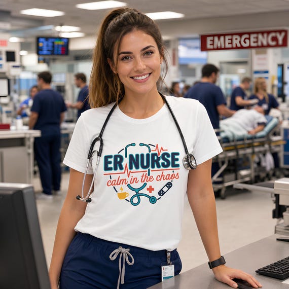 ER Nurse Shirt, Calm In The Chaos Tee | 100% Cotton RN Stethoscope