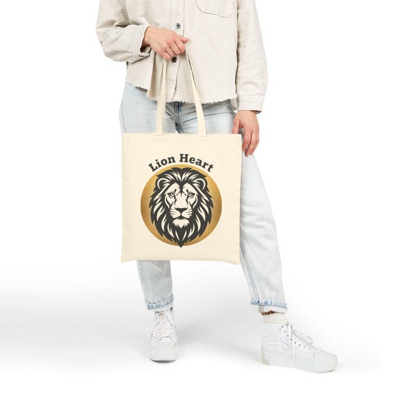 Lion Heart emblem empowerment lion design Tote | boundary setting icon