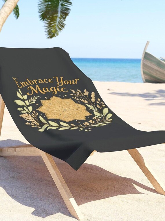Embrace Your Magic Beach Towel  Gold Floral Wreath Design