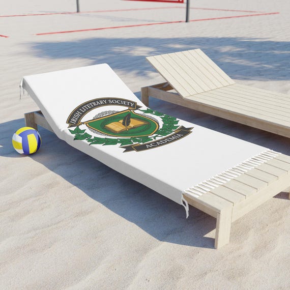 Irish Literary Society Crest Bo Ho Beach Towel | Academia Book Quill Emblem