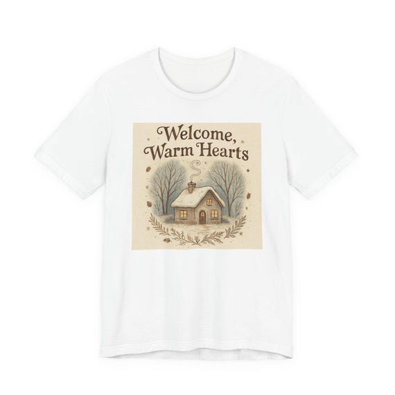 Welcome Warm Hearts cottage illustration T-Shirt | cozy winter home design