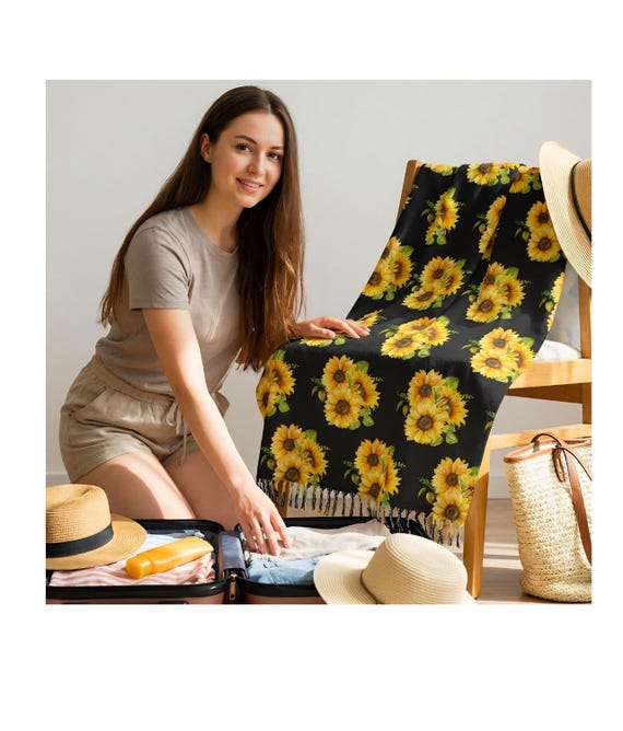 Sunflower Bouquet Beach Towel Blanket | Boho Floral Lightweight Picnic & Beach Throw