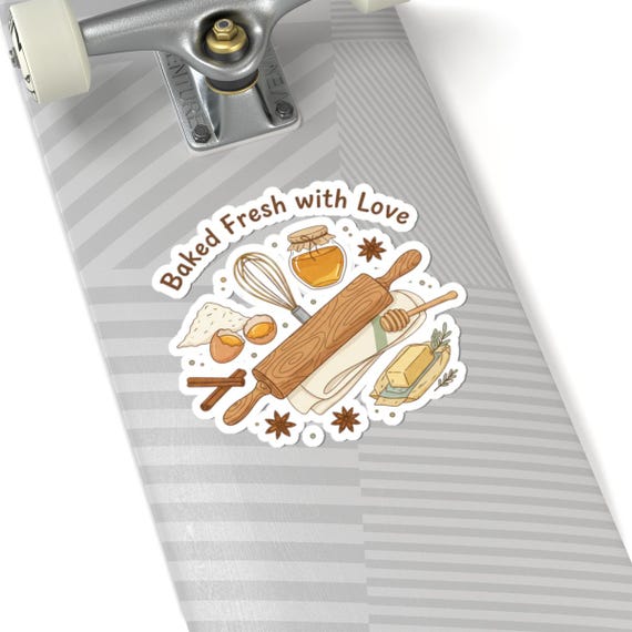 Baked Fresh with Love Sticker | Cozy Baking Aesthetic, Cookie Kitchen Decal