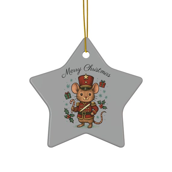 Nutcracker Mouse Ceramic Ornament | Holiday Decoration Star shape