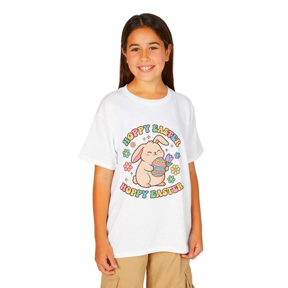 Hoppy Easter Bunny and Egg T-Shirt | Kids Easter Tee