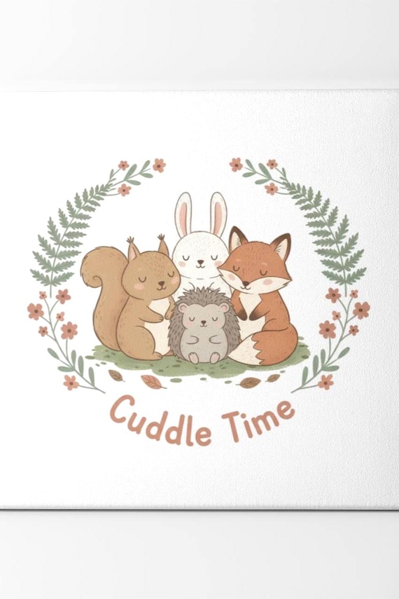 Cuddle Time Cute Animal Illustration Canvas | Whimsical Forest Critter Art