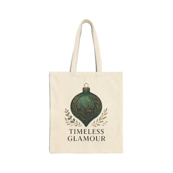 Canvas Tote - Holiday Ornament Print Cotton Bag, Timeless Glamour Design