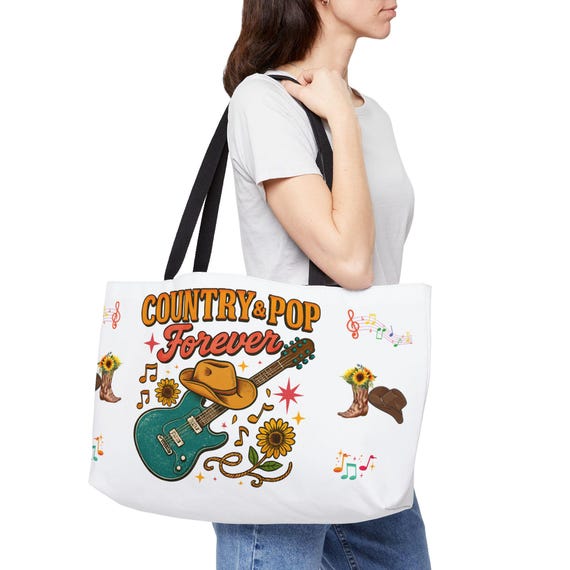 Country & Pop Forever Guitar Sunflower Weekender Tote | Music Floral Tote