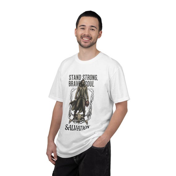 Stand Strong Brave Soul Salvation T-shirt | Gothic Skeleton Rider Graphic