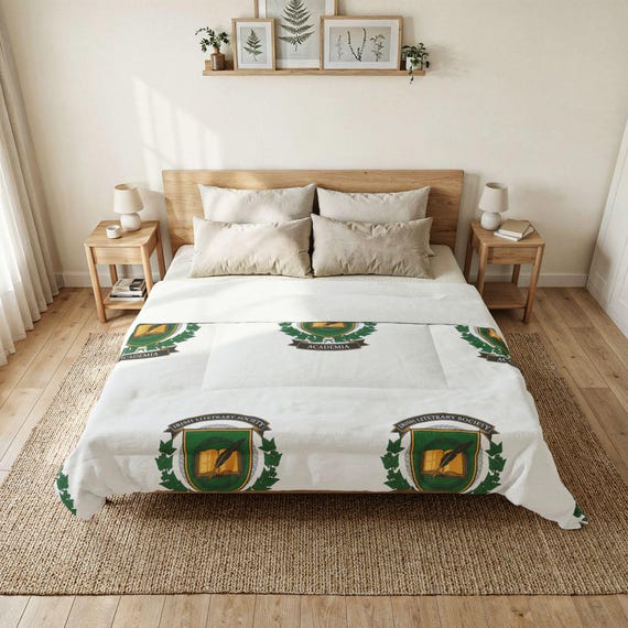 Green Laurel Crest Comforter | Printed Emblem Bedding
