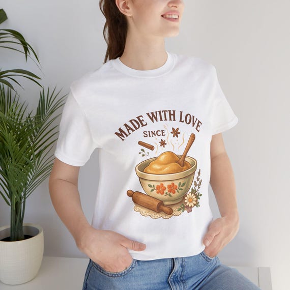 Made With Love bowl illustration Tee | Baking mortar pestle design