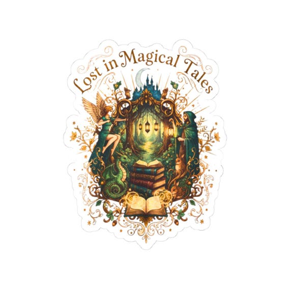 Lost in Magical Tales Sticker | Kiss-Cut book castle mermaid design