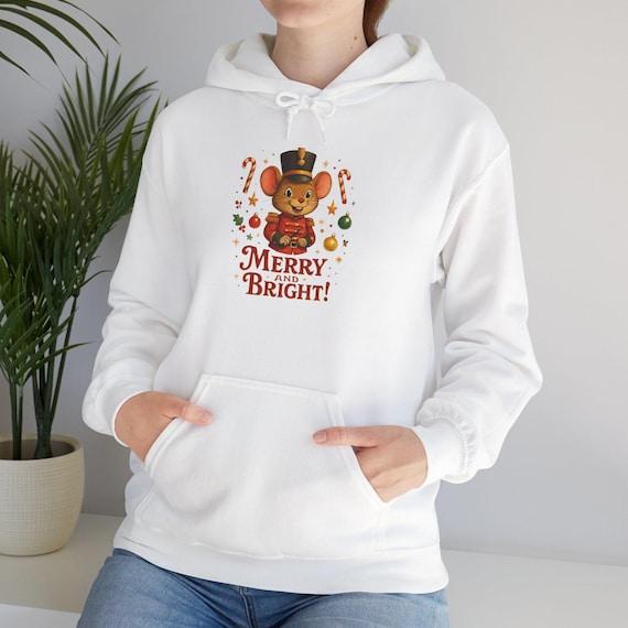 Nutcracker Bear Merry Bright Hoodie | Christmas Holiday Sweater Design