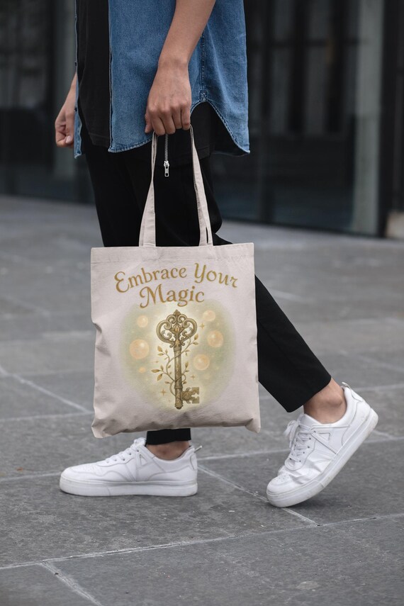 Vintage Key Cotton Canvas Tote Bag | Embrace Your Magic Print