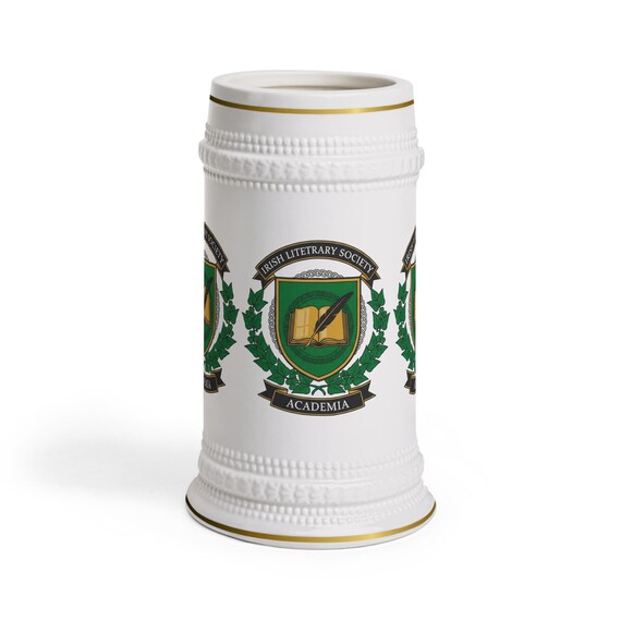 Irish Literary Society Crest Mug | Academia Ceramic Beer Stein Drinkware