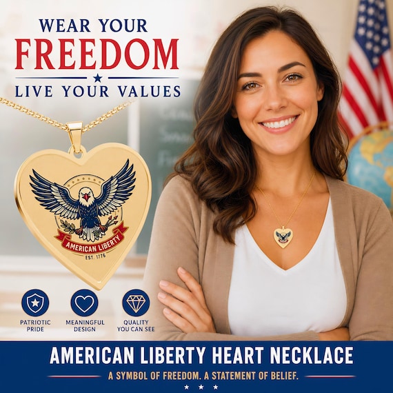 Heart Photo Pendant with American Liberty Eagle | Custom Necklace