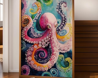 Abstract Pop Art Octopus Art Print: Colorful Ocean Statement Decor
