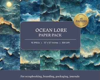 Ocean Lore Digital Paper Pack: Mystical Sea Textures (16 JPGs, 12x12 inches)