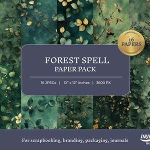 Forest Spell Digital Paper Pack for Junk Journals Scrapbooking Tags and Branding Vintage Green Floral Backgrounds for Creatives