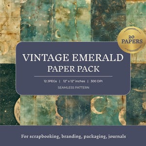 Vintage Emerald Moon Paper Pack – Celestial Scrapbook Backgrounds (Digital Download)