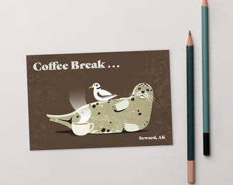 Coffee Break — Alaskan Harbor Seal Postcard