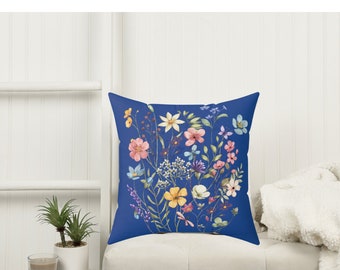 Spring Flowers Square Pillow | Wildflower Gift for Friend or Mom | Floral Home Decor | Decorative Pillow | Spring Cushion | Couch PIllow