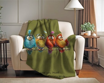 Crazy Bird Blanket / Mom Blanket / Gift for Mom / Mom Gift from Kids