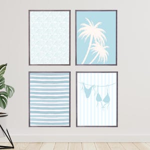 Coastal Wall Art Print Set of 4, Beach Decor Digital Download, Minimalist Ocean Prints, Palm Tree & Seashell Art, Coastal granddaughter art