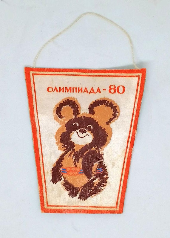 Vintage USSR Olympic Pennant – 1980 Moscow Games, Olympic Bear Mascot – Original Soviet Memorabilia