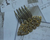Art Deco Hair Comb - Rhinestone Bridal Comb - GOLD