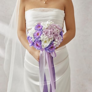 Purple & White Rose Wedding Bouquet: Keepsake Bridal Flowers, Wedding Corsage, Boutonniere for Wedding, Wedding Decoration, Wedding Flower
