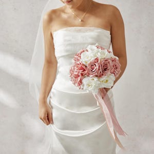 Dusty Pink Rose Wedding Bouquet: Artificial Silk Bridal Flowers, Pink & White Bridal Bouquets, Corsage, Boutonniere, Bridesmaid Bouquet