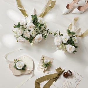 Rustic Green & White Wedding Bouquet: Eucalyptus, Rose, Bellflower
