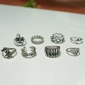 8 pcs Skull Crab & Claw Ring Piece Vintage Silver Ringset Sun Moon Charm Ring Set Gothic Punk Emo Stainless Steel Rings Ring Set