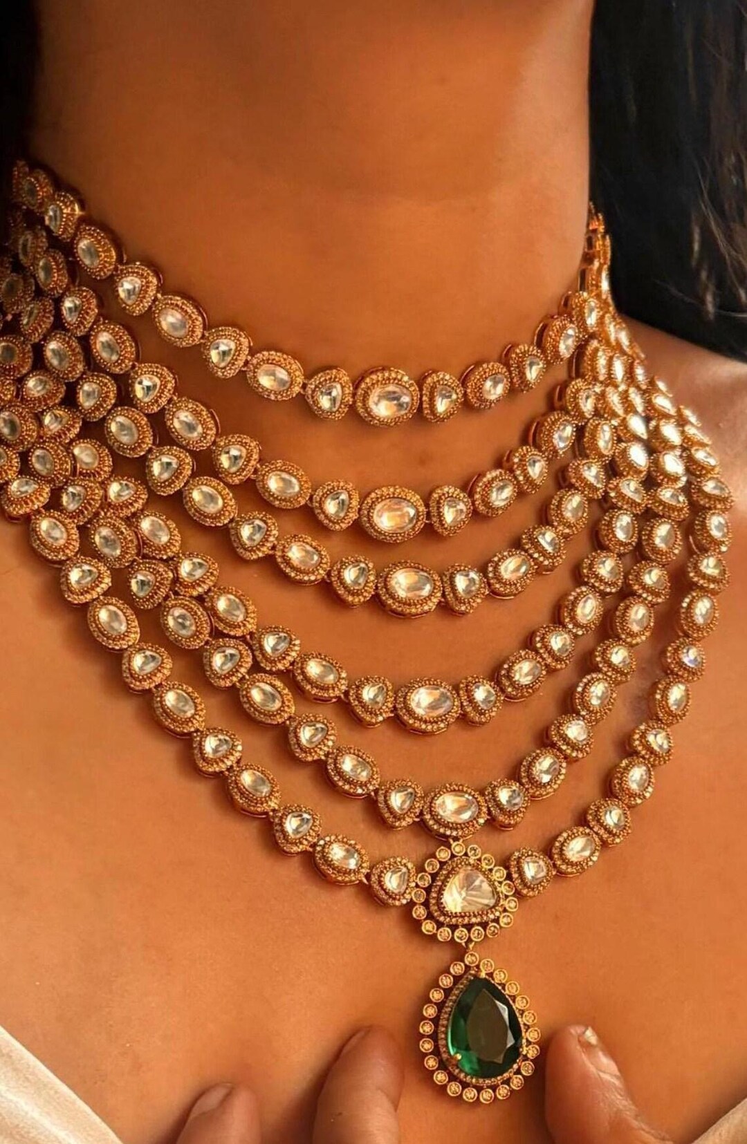 Multiple Layered Sabyasachi Inspired Green Kundan Victorian Choker Set ...