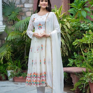 Graceful Black & White Anarkali Suits with Vibrant Floral Embroidery Perfect for Festive Glam