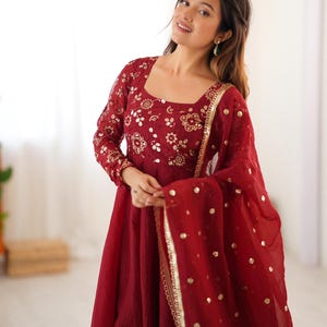 Gorgeous Red Anarkali Suit With Pant And Duppata For Festive And Wedding Wear