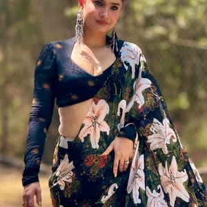 Modern Hot Look Designer Black Saree With Statement Blouse For The Trendy Look